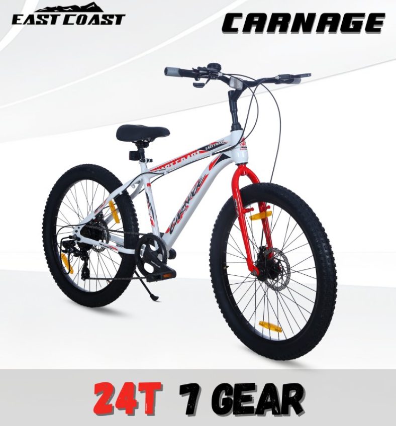East Coast Carnage 24T Cycle With 7 Speed Gear ( 9Years To 13 Years Big Kids) 24 T Mountain Cycle(7 Gear, White, Rigid)