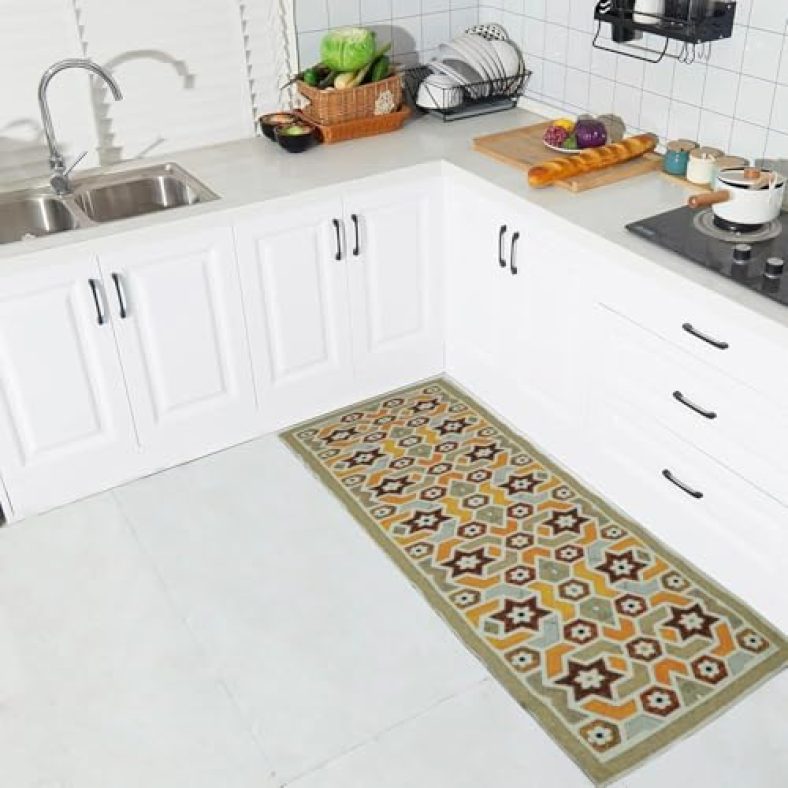 Status 3D Printed Vintage Persian Bedside Runner Carpet Rug Anti Skid Backing For Home/Kitchen/Living Area/Office Entrance (45 X 150 Cm) Pack Of 1 (Multicolor) (Star)