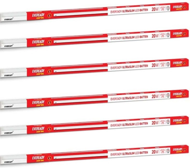 Eveready Ultra Slim 20W 4Ft Batten | Highly Efficient |Surge Protection | 2 Year Warranty Straight Linear Led 20 W Tube Light(White, Pack Of 6)