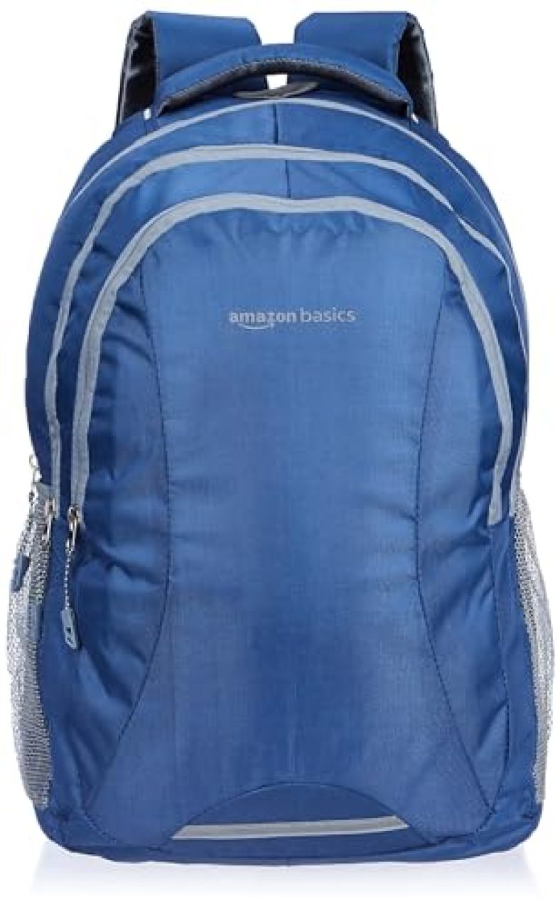 Amazon Basics 35L Large 15.6 Inch Laptop Backpack With Rain Cover And 2 Bottle Pockets, Blue