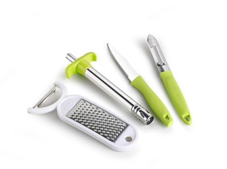Ganesh 4 In 1 Combo Pack Included 1 Grater|1 Peeler – 1 Knife – 1 Gas Lighter|Multicolor – Plastic