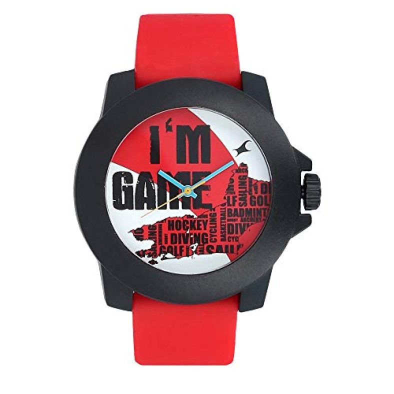 Fastrack Men Silicone Analog Multi-Colour Dial Watch – 38021Pp12 / 38021Pp12, Band Color-Red