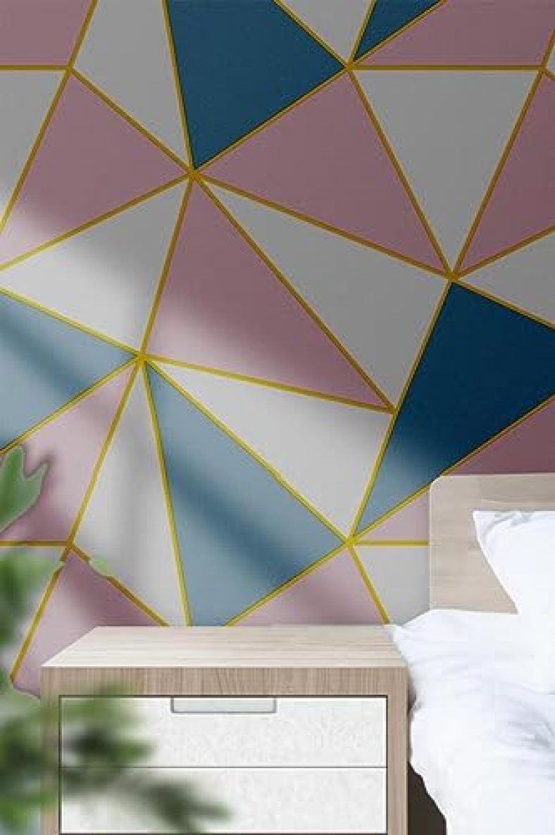 Aurora Shoppe 200 X 45 Cm (78.7″ X 17.7″ In) Pinky Triangles Self Adhesive Wallpaper For All Home Walls Peel And Stick Vinyl Wallpaper – 9 Sqft Approx