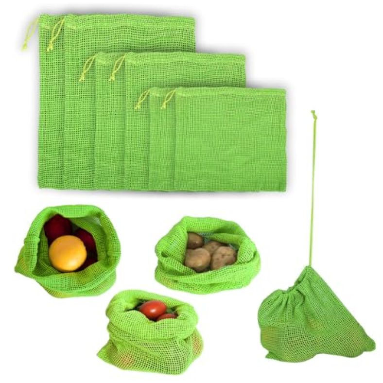 100% Cotton Fridge Bag For Vegetable Multi-Purpose Eco-Friendly Natural Refrigerator Vegetables Bags For Fridge Storage & Mesh Net Vegetable Bag Fridge