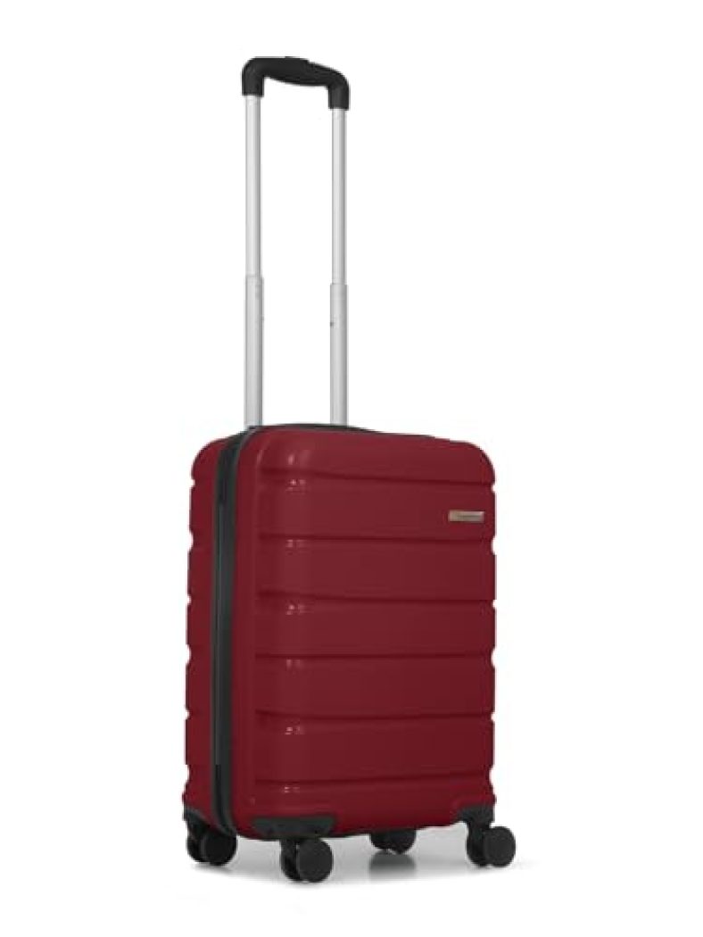 Teakwood Leathers Unisex Trolley Bag, Hard Side Cabin, Lock System 360 Degree 8 Wheel Suitcase (S, Maroon)
