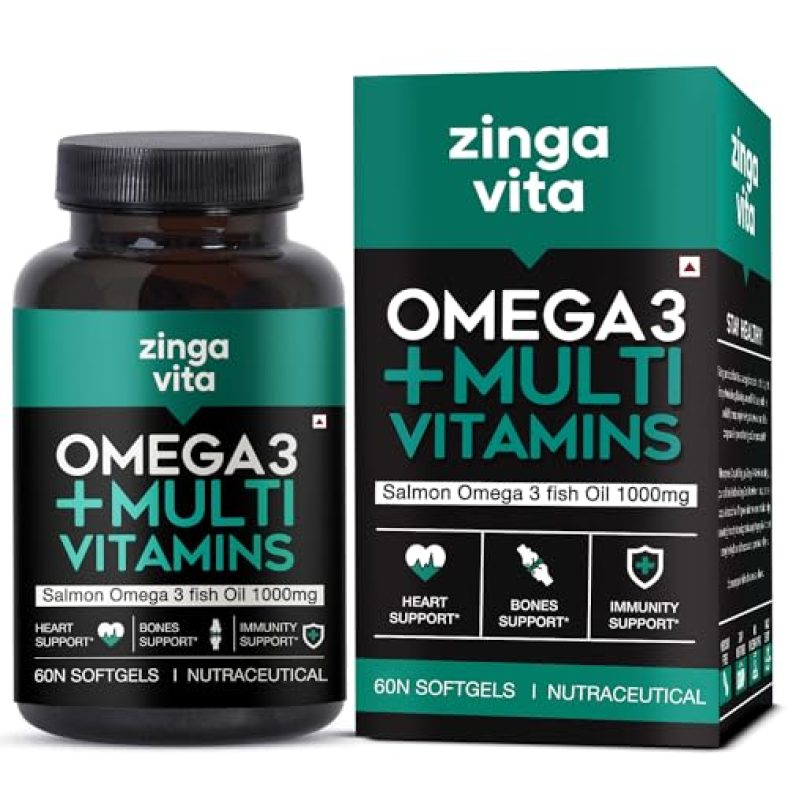 Zingavita Omega 3 Fish Oil Capsule With Multivitamin | 1000 Mg Fish Oil, Epa, Dha With Ginseng, Ashwagandha & 25+ Ingredients For Daily Energy, Heart, Brain, Eyes & Joints Support | Pack Of 1