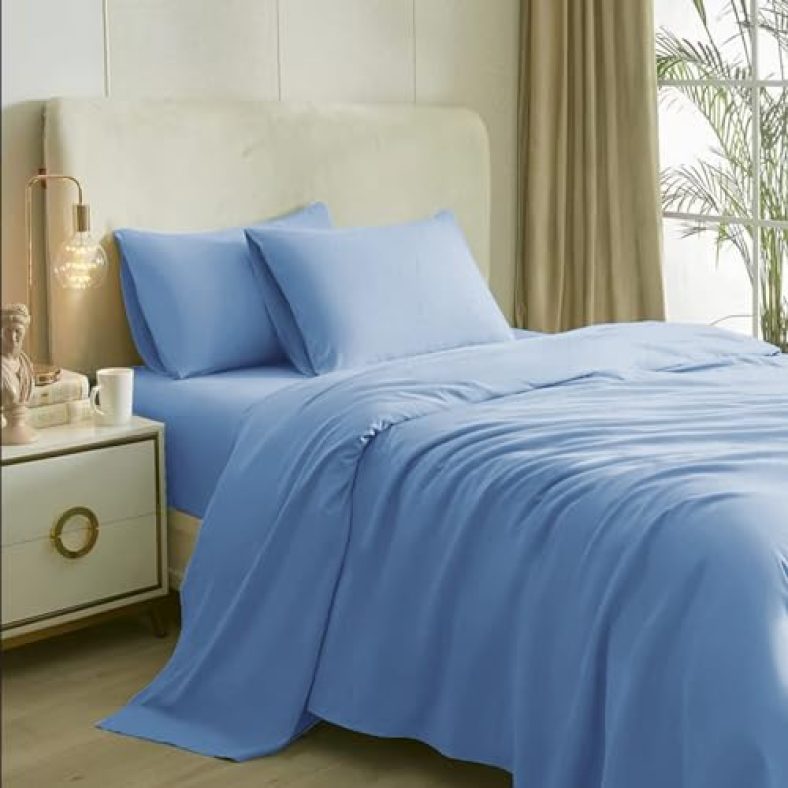 Naksh Luxe Set Queen Size Bedsheet Cotton 300 Tc Plain, Jean Blue | 1 Cotton Bedsheets For Queen Size Bed (88 X 100 Inch) And 2 Pillow Covers