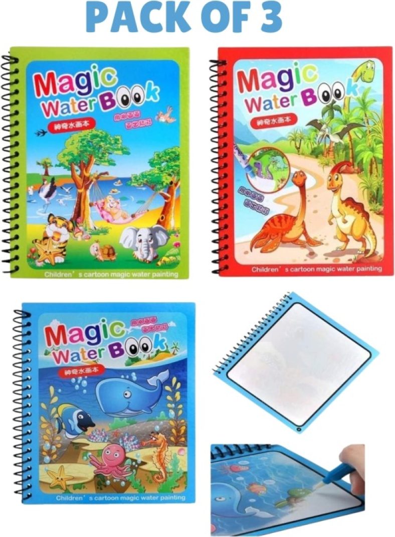 Sui Generis Magic Water Drawing Book Reusable Coloring Book Drawing Board For Kids Pack Of 3
