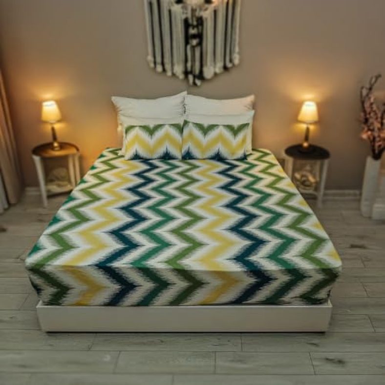 Status Contract Cotton Rich Double Bedsheet With 2 Pillow Covers For Bed Room, Home, Hotel-120 Gsm (Green Yellow)