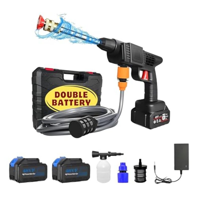 Zortix Cordless Portable Pressure Washer Gun 48V 12000Mah High Pressure Water Gun| Wireless High Pressure Washer Water Spray Gun For Car Wash Bike Washing Cleaning (Double Battery)