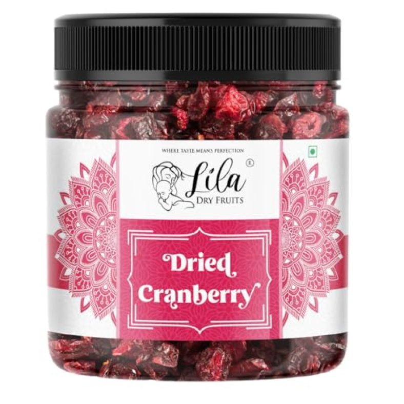 Lila Dry Fruits Premium Dried Cranberries 500 Gms | Naturally Sweetened Californian Cranberry, Delicious Tasty And Chewy Snack | Perfect For Gifting, Snacking, Baking, Salads | Antioxidant Rich Jar