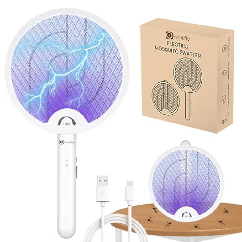 Swatfly Foldable 3-In-1 Mosquito Bat With (Bis Certified Battery)-1200 Mah Rechargeable Mosquito Racket With Uv Light- Auto Mosquito Killer Bat |180 Degree Rotation | With 10 Months Warranty.