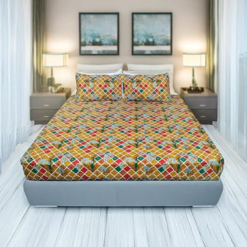 Status Contract Cotton Rich Jaipuri Rajasthani Double Bedsheet With 2 Pillow Covers For Bed Room, Home, Hotel-120 Gsm