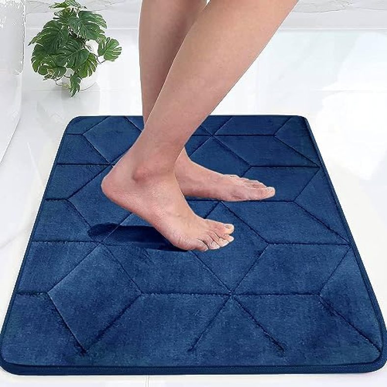 Status Contract Memory Foam Bath Mat Rug, Ultra Soft And Non-Slip Bathroom Rugs, Water Absorbent And Machine Washable Bath Rug For Bathroom, Shower, And Tub, 16″ X 24″ (Blue), Rectangular