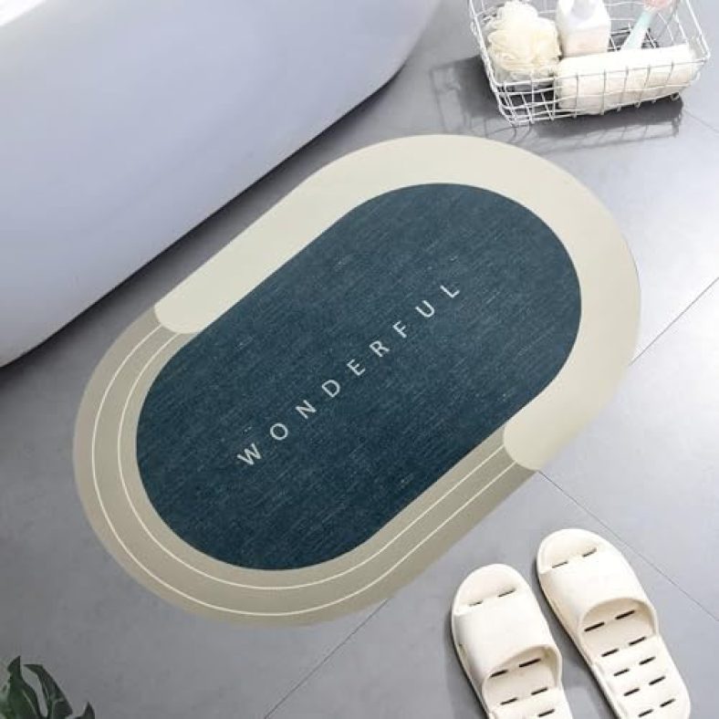 Status Contract Water Absorbing Mat For Bathroom Quick Dry Rubber Backed Anti-Slip Floor Mat Non Slip Mat For Home, Kitchen (38X 58Cms) (Blue)