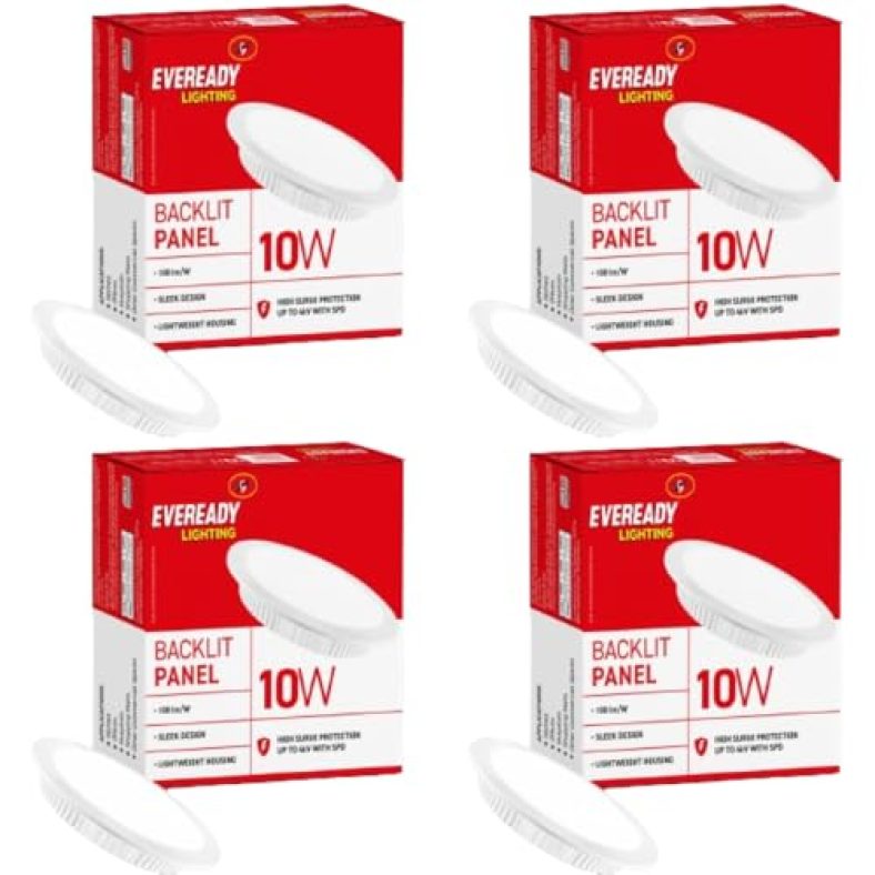 Eveready 10W Recessed Ceiling Light | Requires False Ceiling|4Kv Surge Protection|High Lumen | Back Lit Down Light Panel | Cut Out – 4 Inches (Round, Pack Of 4) For Living Room,Bedroom,Hall,Kitchen