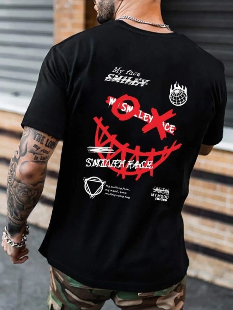Smartees Printed Men Round Neck Black T-Shirt