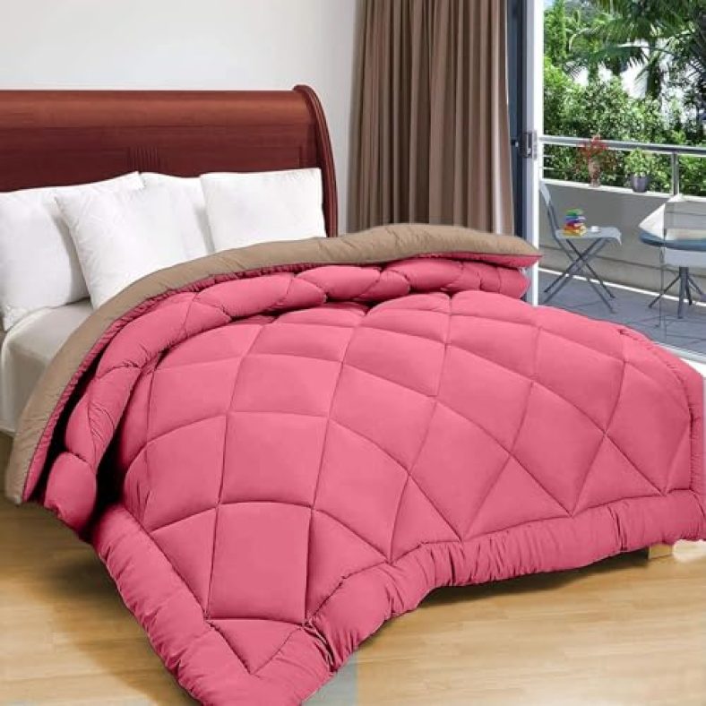 Status Contract Reversible Solid Comforter Double Bed Blanket For Winter//Double/Gsm- 220/Size -220 X 215 Cm(Pink-Brown)