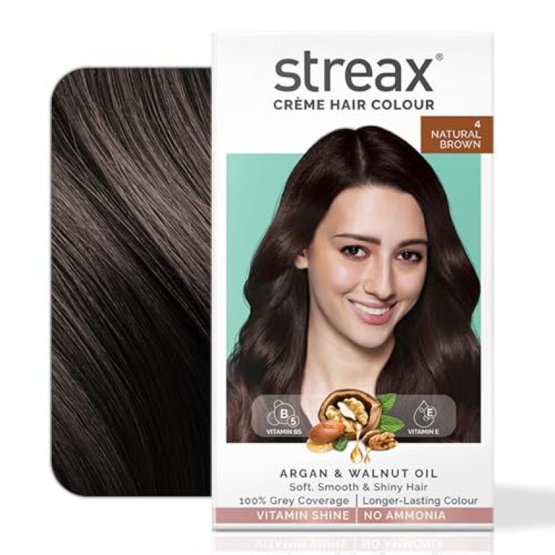 Streax Crème Permanent Hair Colour – 4 Natural Brown Hair Color- 120 Ml, 100% Grey Coverage, Ammonia Free Hair Color, Long Lasting Hair Colour For Women