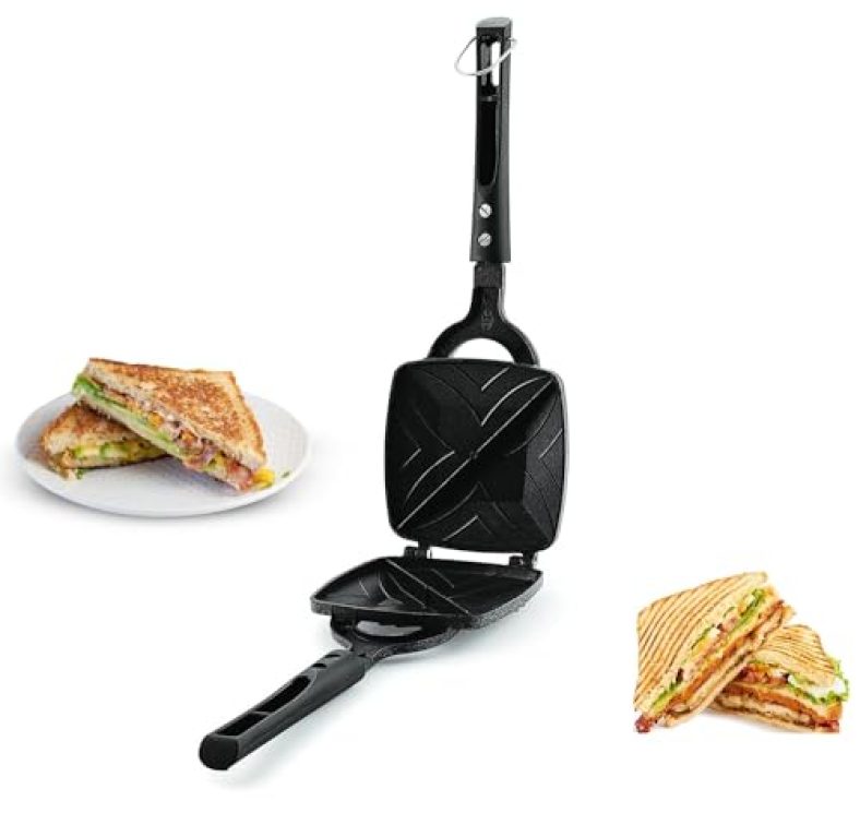 Aadhik 2-Cut Gas Sandwich Toaster – Nonstick Grill, Stay-Cool Handles. Perfect For 2-Cut Crispy Sandwich Maker Manual