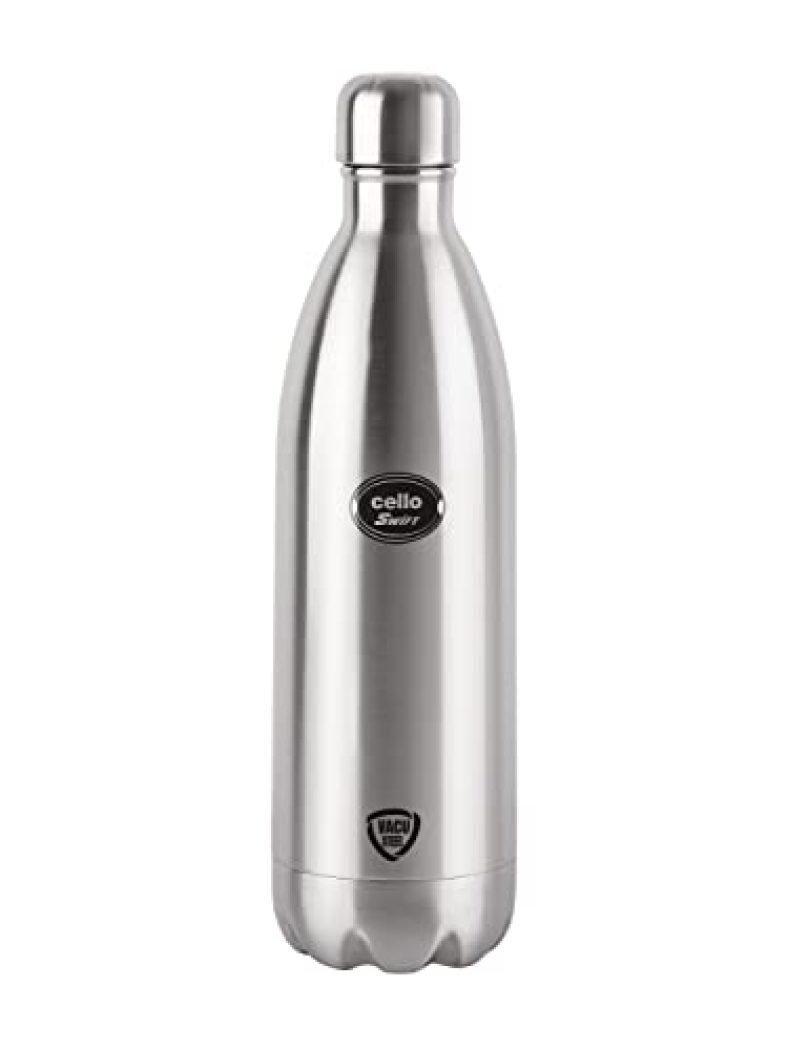 Cello Swift Thermosteel Water Bottle 1000Ml, Silver | 24 Hours Hot & Cold | Rust & Leak Proof | Ideal For Office, Gym, Home, Kitchen, Hiking, Trekking, Travel Bottle
