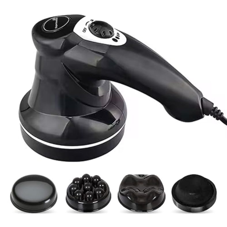 Expertomind Electric Handheld Full Body Massager With 3 Massage Heads & Variable Speed Settings For Pain Relief And Relaxation, Back, Leg & Foot, Black