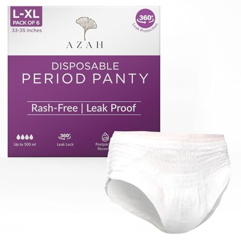 Azah Periods Panty For Women [L-Xl Pack Of 6] | 12 Hrs Protection | Super Absorbent 360° Coverage| Leak Proof Overnight Period Panty For Girls |Heavy Flow | Rash Free Disposable Panties After Delivery