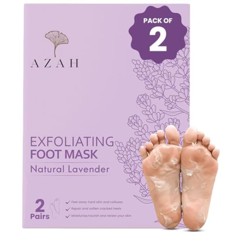 Azah Exfoliating Foot Mask Pack Of 2 | Peeling Mask For Cracked Feet | Dead Skin Remover | Heel Peel Pedicure | At Home Foot Care | Lavender | For Moisturisation