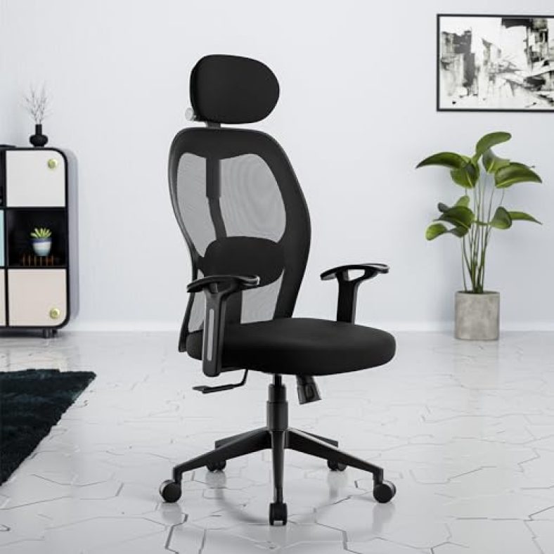 Green Soul®| Yoga| Office Chair With 2:1 Smart Synchro Mechanism| 3D Adjustable Headrest| 2D Adjustable Lumbar Support| Strong Nylon Base| High Back Ergonomic Chair For Home & Office (Yoga_Hb_Black)