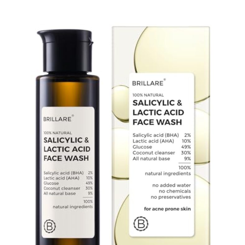 Brillare Salicylic & Lactic Acid Face Wash Useful For Clear, Acne Prone Skin, 100% Natural With Salicylic Acid, Lactic Acid And Zinc, Useful For Daily Use For All The Skin Types