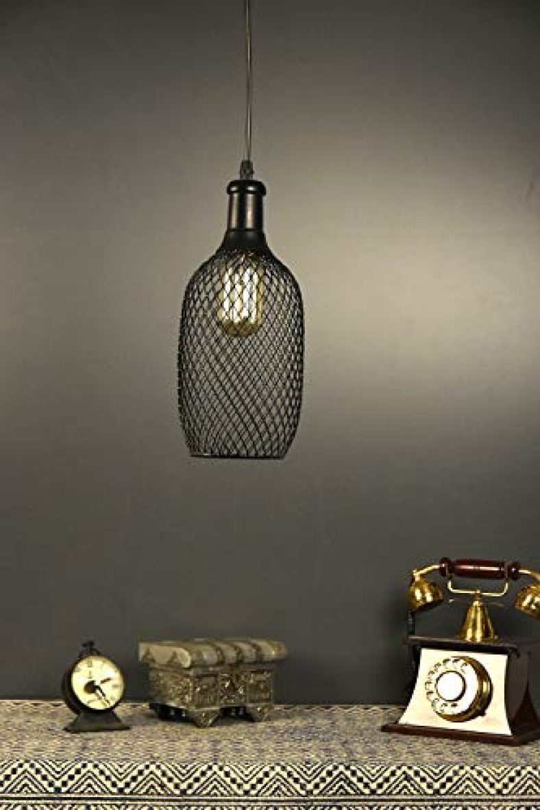 Tu Casa Hg-15 Bottle Shape Metal Mesh Pendent Light Iron Holder Type E-27 Size 11X5X29″-(Bulb Not Included)