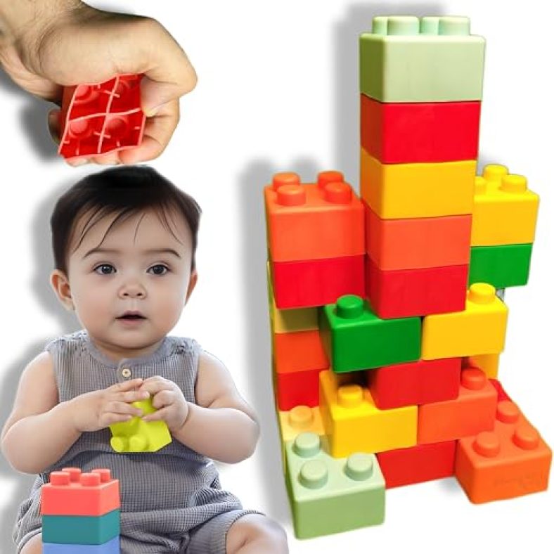 Bagji Toys Big Mega Sized Super Soft Building Blocks, Easy-To-Hold For Babies & Toddlers, Bpa-Free, Multi-Colored Toys Building And Construction Block Set For Children Boys And Girls (12 Count)