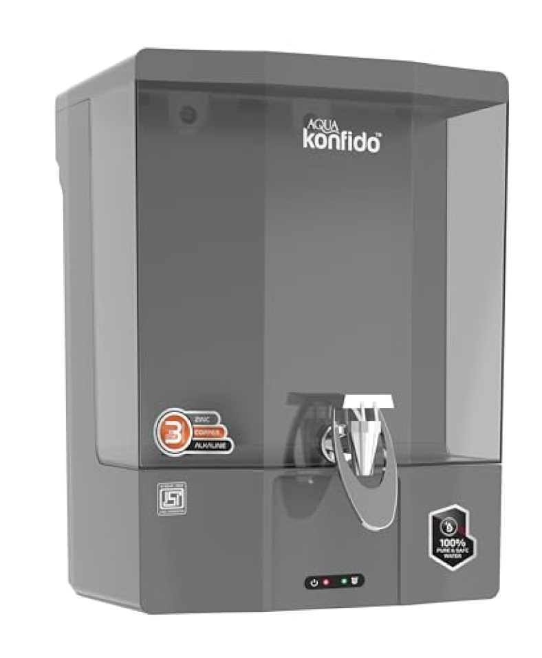 Aqua Konfido Isi Mark Cutting-Edge Copper+ Eco Mineral Ro Technology | Multi Stage Filteration | Premium Grey Color Water Purifier | Suitable For Borewell, Tanker & Muncipal Water |10 Liter.