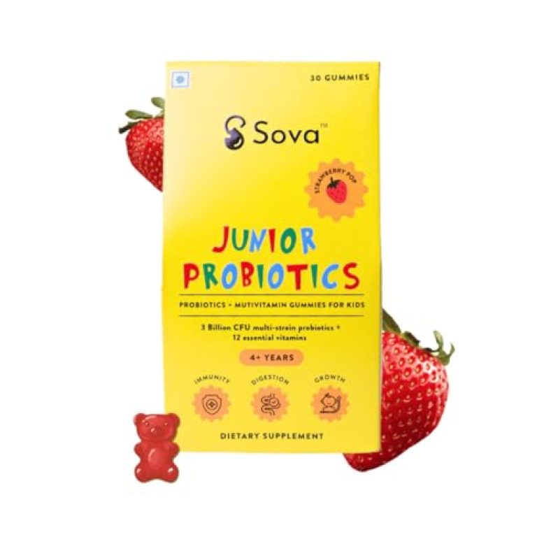 Sova Multivitamin Gummies For 4 To 14 Year Kids | Vitamin C & 11 Multivitamins | Helps Boost Immunity, Digestion & Bone Health | Zero Sugar | Strawberry Flavour 30 Gummies (Pack Of 1)