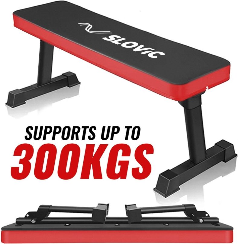 Slovic Foldable Flat Gym Bench – Heavy Duty, Space-Saving Design Duty| Flat Fitness Bench