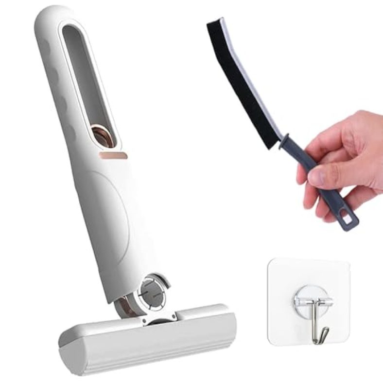 Wanotta Mini Mop For Kitchen Portable Mini Mop Self Squeeze Strong Absorbent Magic Wiper For Kitchen Small Sponge Mop Wet & Dry(1 Sponge Head + 1 Squeeze Handle + 1 Gap Brush + 1 Adhesive Hook)