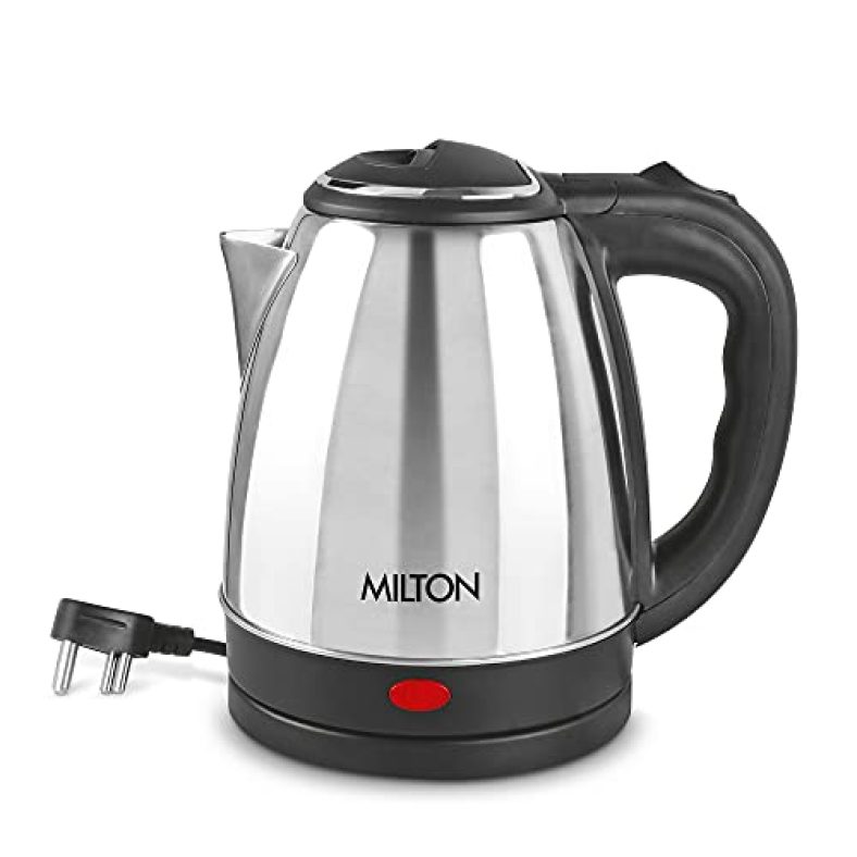 Milton Euroline Go Electro 1.5 Stainless Steel Electric Kettle, 1.5 Litres, Silver, Power Indicator, 1500 Watts, Auto Cut-Off, Detachable 360 Degree Connector, Boiler For Water, Instant Noodles