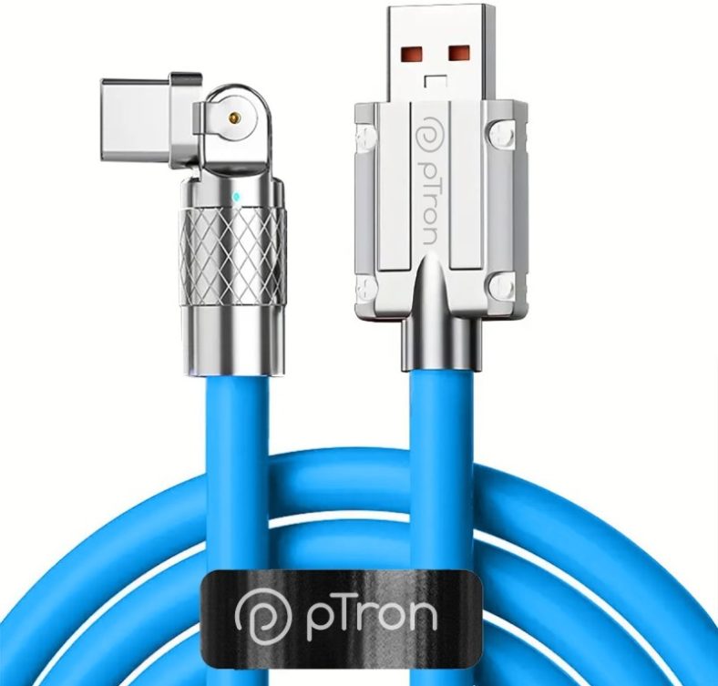 Ptron Usb Type C Cable 6 A 1 M Durable, Flexible Tpe Pace(Compatible With Support, Super Vooc, Dash, Warp, Qc3.0|2.0 & Fast Charging, Blue, One Cable)
