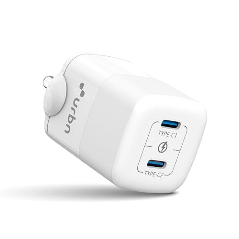Urbn 40W (20W + 20W) Dual Port Usb-C (Type C) Wall Charger, Fast Charging Gan Adapter For Iphone 15, 15 Pro, 15 Pro Max, 14, 13, 12, 11, Galaxy S21 Ultra, Ipad, Airpods & More (White)