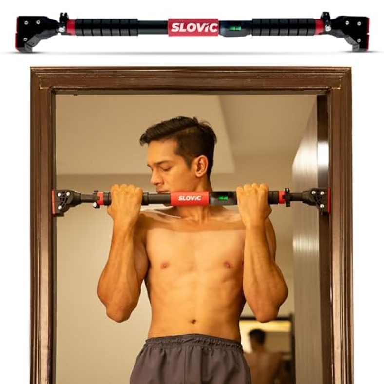 Slovic Door Pull Up Bar For Home Workout [200 Kg Load Capacity]| No Screw Pull Up Bar Stand With Anti-Skid Grip [Length 72-110 Cm]| Gym Equipment For Home Workout | Pull Up Bar Wall Mounted For Height
