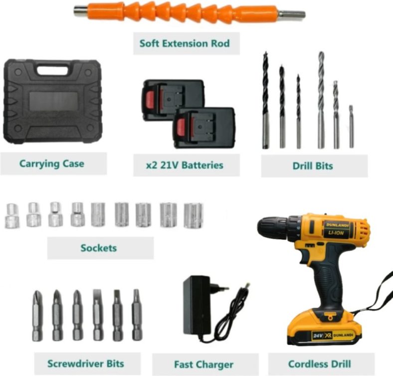 A K Diamond 24V-Drill Drill Machine Kit Cordless Drill X2-24V Battery Operated And 24Pc Accessories Cordless Drill(10 Mm Chuck Size)