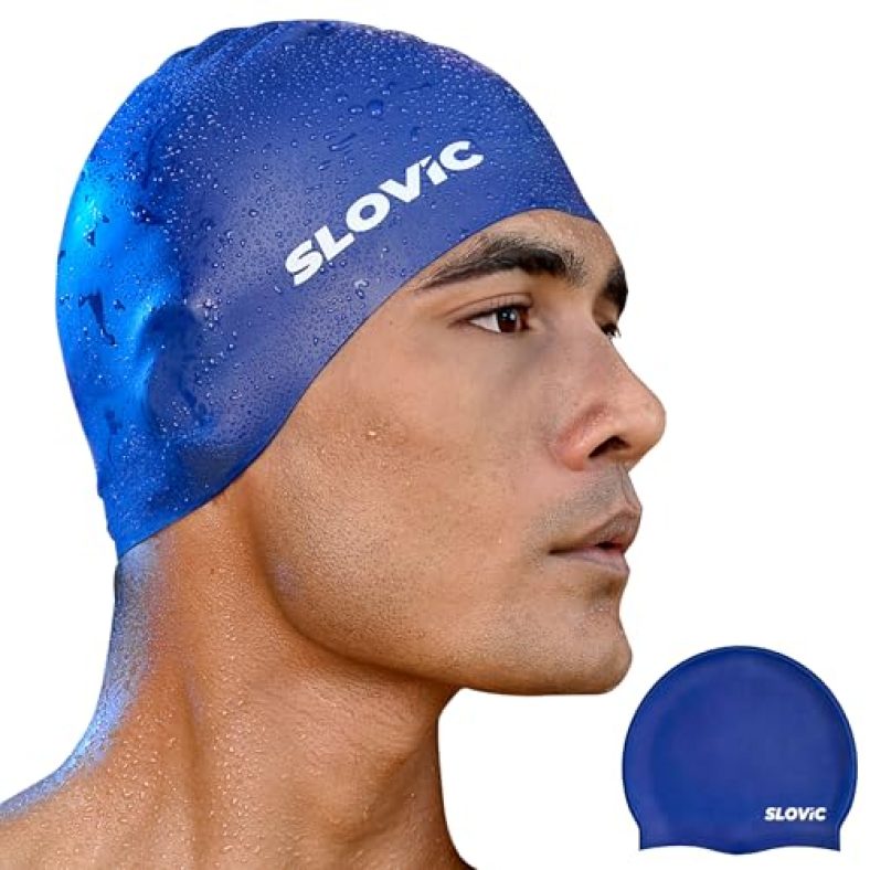 Slovic Swimming Cap For Men & Women [Blue] | Swimming Caps For Women With Long Hair | Swimming Accessories For Men & Women | Unisex & Waterproof Silicon Cap To Prevent Chemical Damage | Free Size