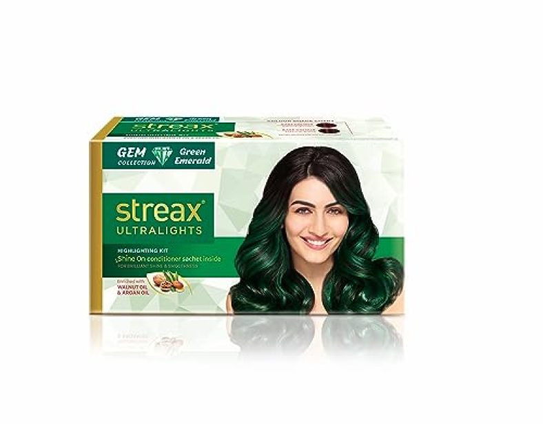 Streax Ultralights Hair Colour Highlight Kit Green Hair Colour,Gem Collection – Green Emerald – Pack Of 1 Enriched With Walnut&Argan Oil Hair Colour For Women Rich,Vibrant,Easy To Use,Diy Application