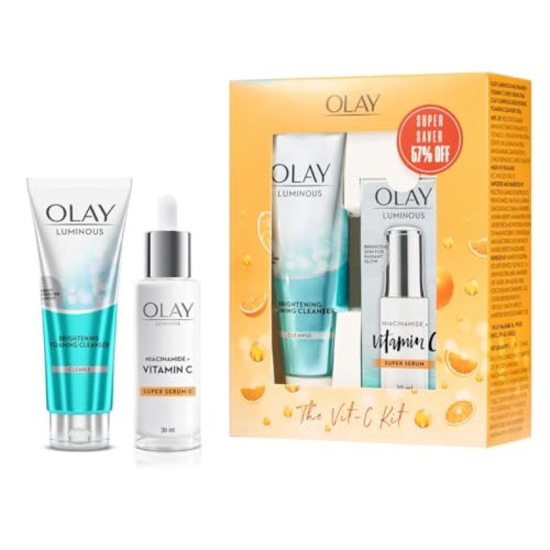 Olay Vitamin C Kit For 2X Glow | Vitamin C Serum With Free Cleanser L Even Glow And Smooth Texture | With Niacinamide L Normal, Oily, Dry & Combination Skin L Parabens & Sulphate Free | Pack Of 2