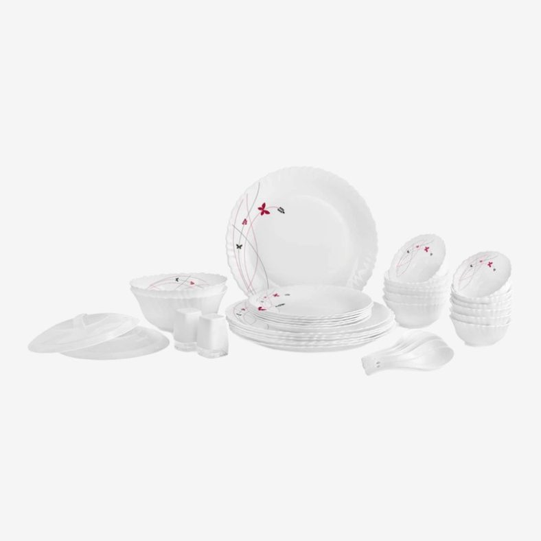 Cello Pack Of 37 Opalware Dazzle Lush Fiesta Dinner Set(Red, White, Microwave Safe)