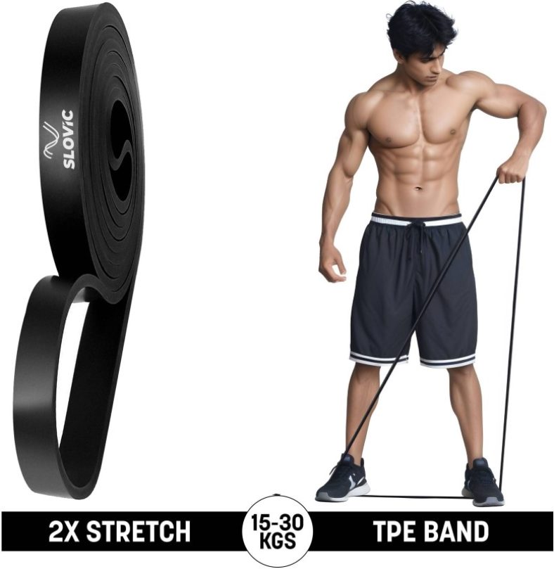 Slovic Tpe Bands For Workout | Pull Up | Stretching |Heavy Duty Material|Upto15-30 Kgs Resistance Band(Black, Pack Of 1)