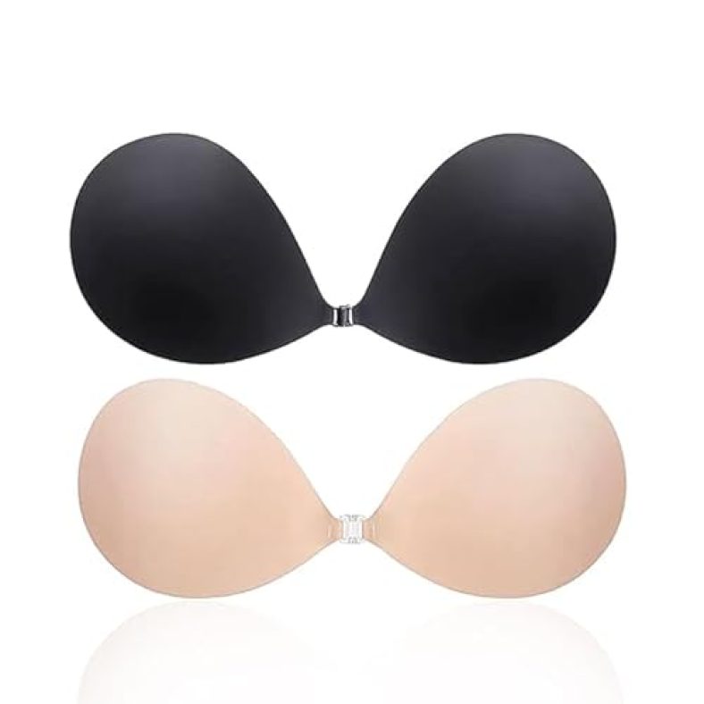 Azlvera Strapless Adhesive Bra, Backless Push-Up Silicone Bra, Reusable Invisible Bra For Wedding Dresses, Nude, Pack Of 1