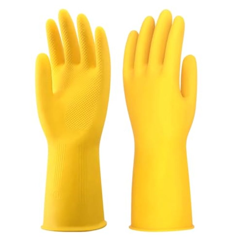 Am Safe-X Heavy Duty Household Cleaning Rubber Hand Gloves, Dishwashing Gloves, Kitchen Cleaning, Working, Painting, Gardening, Pet Care, 1 Pair, Medium, Yellow