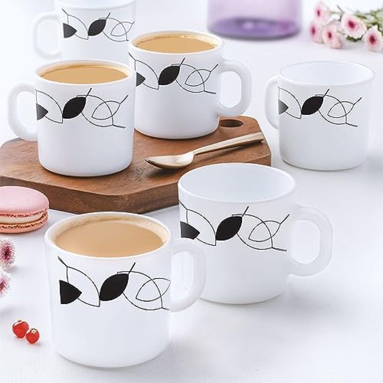 Larah By Borosil Shadow Opalware Mug, Set Of 12 Tea/Coffee Mugs, 180 Ml Each, Microwave & Dishwasher Safe, Bone-Ash Free, Crockery Set Ideal For Daily Use & Gifting, White