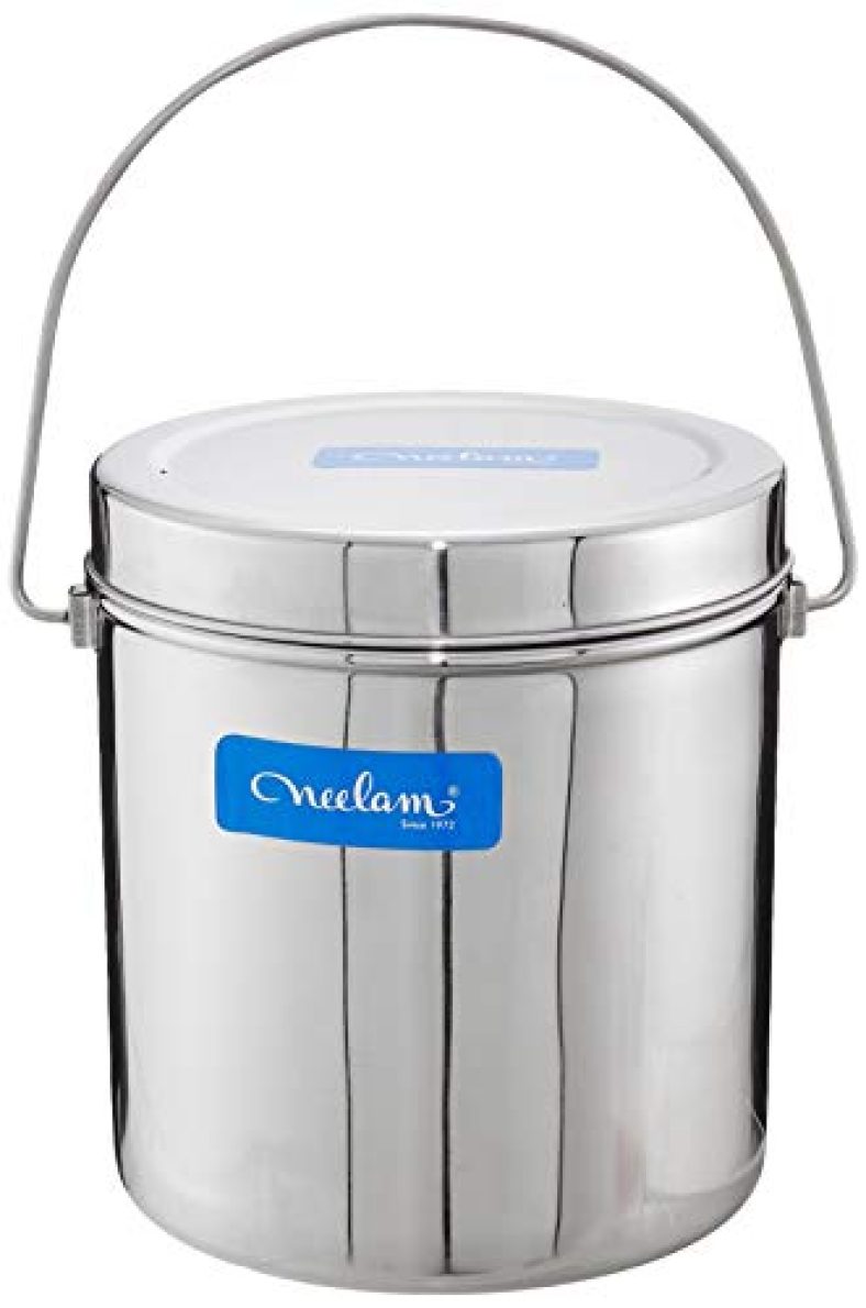 Neelam Stainless Steel 21, 22 Gauge Milk Pot, 12200 Ml, Stainless Steel Storage Can Useable As Steel Dabba, Milk, Ghee, Oil Storage, Etc. Heavy Jointless Body, Induction Compatible, Silver
